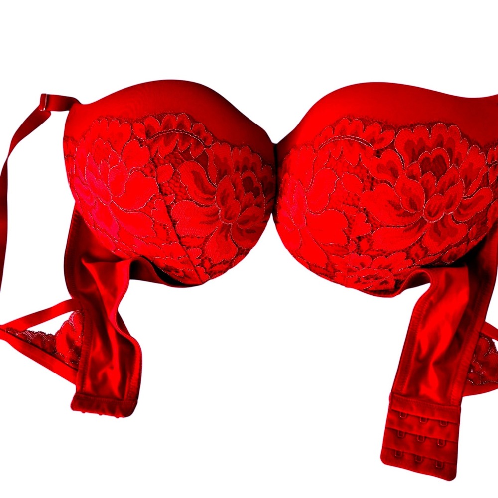 Maidenform Love Lift Bra Red Push Up Plunge Underwire 38D Coquette Sexy Feminine